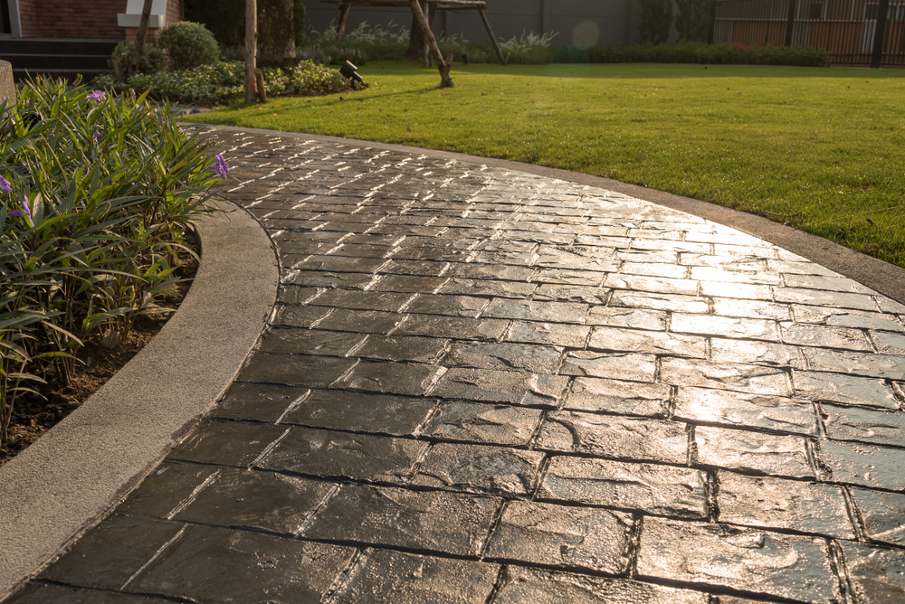 Stamp,concrete,texture,pattern,and,background,,and,reflection,of,sunlight